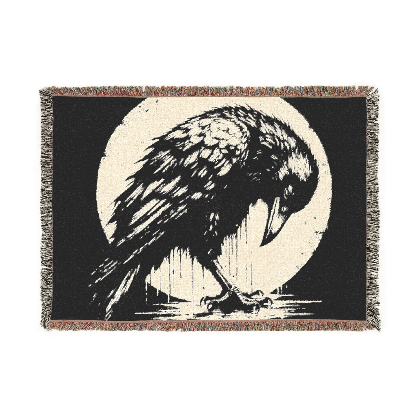 Raven Moon Woven Blanket — Gothic Crow Throw for Cozy Home Décor