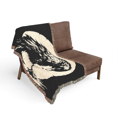Raven Moon Woven Blanket — Gothic Crow Throw for Cozy Home Décor